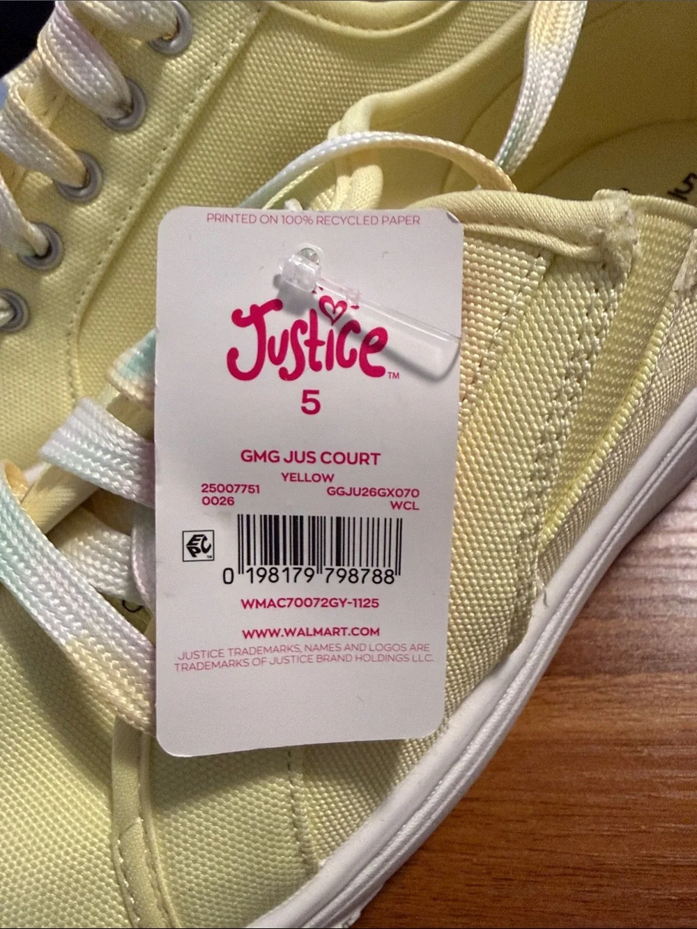 Justice Yellow Canvas Low-Top Sneakers with Pastel Laces